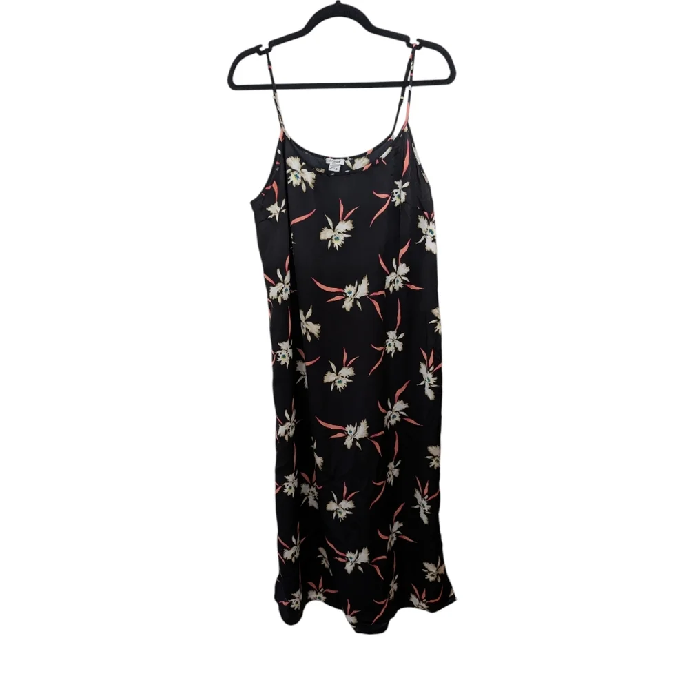 J. Crew Black Floral Kalalau Orchid Slip Midi Dress - Side Slits Size Large - Picture 5 of 9